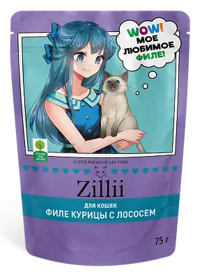 Zilli влажный корм для взрослых и стерилизованных кошек, курица с лососем в желе (пауч)