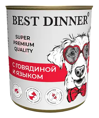 Best Dinner Super Premium Мясные деликатесы консервы для собак и щенков с говядиной и языком
