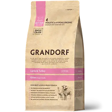 Grandorf сухой низкозерновой корм для котят с ягненком и индейкой