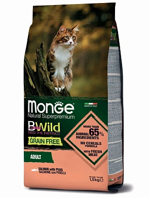 Monge Cat BWild Grain Free сухой беззерновой корм для взрослых кошек с лососем