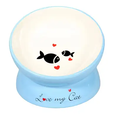 Mr.Kranch миска керамическая для кошек на подставке, голубая